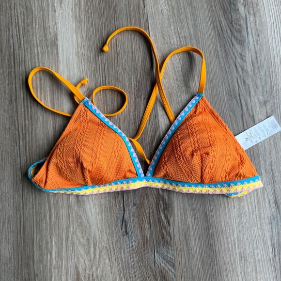Cupshe Other - CUPSHE Orange Textured Triangle Bikini Top Embroidered Trim M